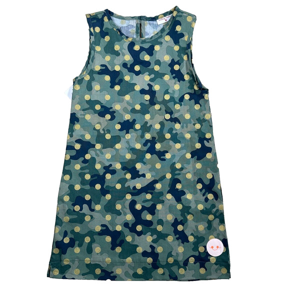 Smiling Button Polka Dot Dress Girls Size 7 Green Camo Gold Tunic New - Picture 1 of 9